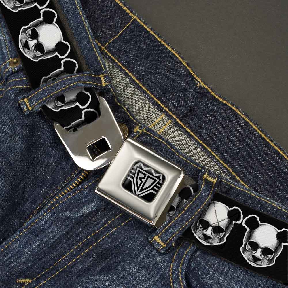 BD Wings Logo CLOSE-UP Full Color Black Silver Seatbelt Belt - Panda Skulls Webbing