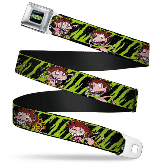 The Wild Thornberry's Logo Full Color Seatbelt Belt - Donnie Thornberry Wild Poses/Stripe Black/Green Webbing