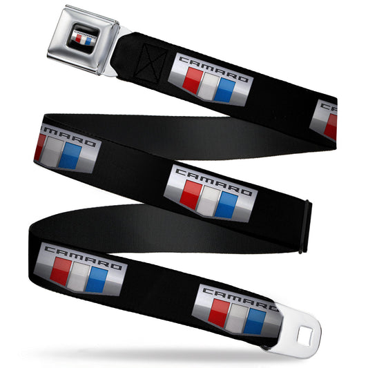 CAMARO Six Badge Full Color Black Silver Red White Blue Seatbelt Belt - CAMARO Six Badge Black/Silver/Red/White/Blue Webbing