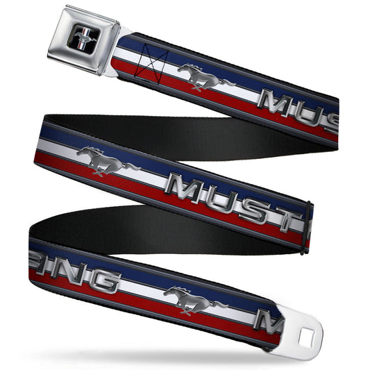 Ford Mustang Emblem Seatbelt Belt - Mustang/Text w/Tri-Bar Stripe Webbing