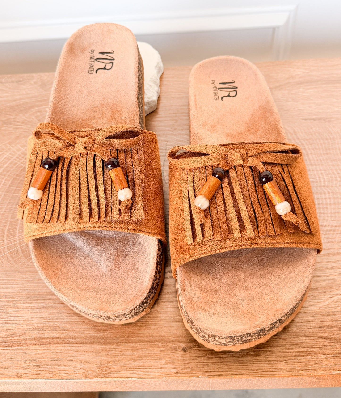 Lilliam Fringe Beaded Sandals in Tan