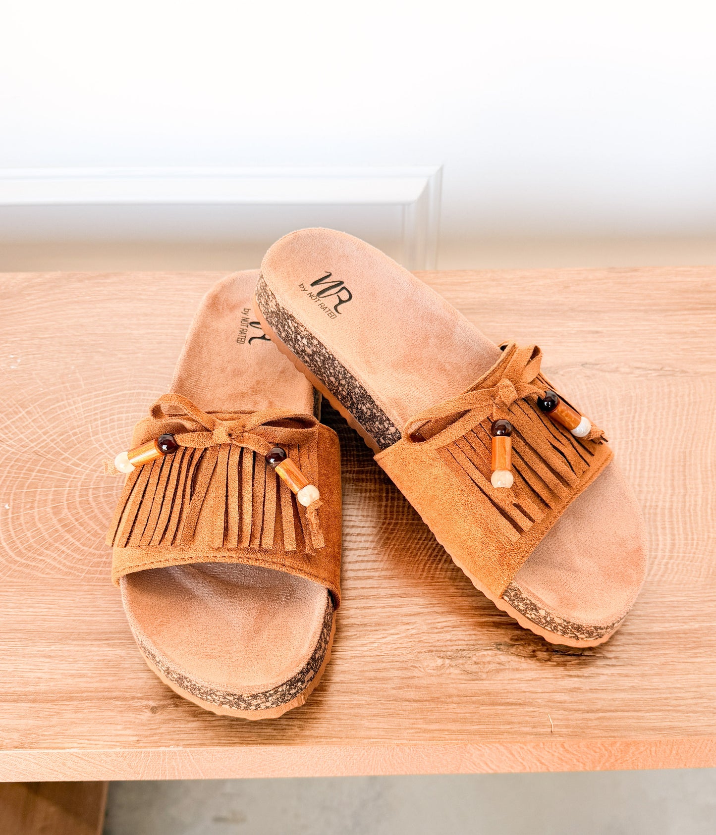 Lilliam Fringe Beaded Sandals in Tan