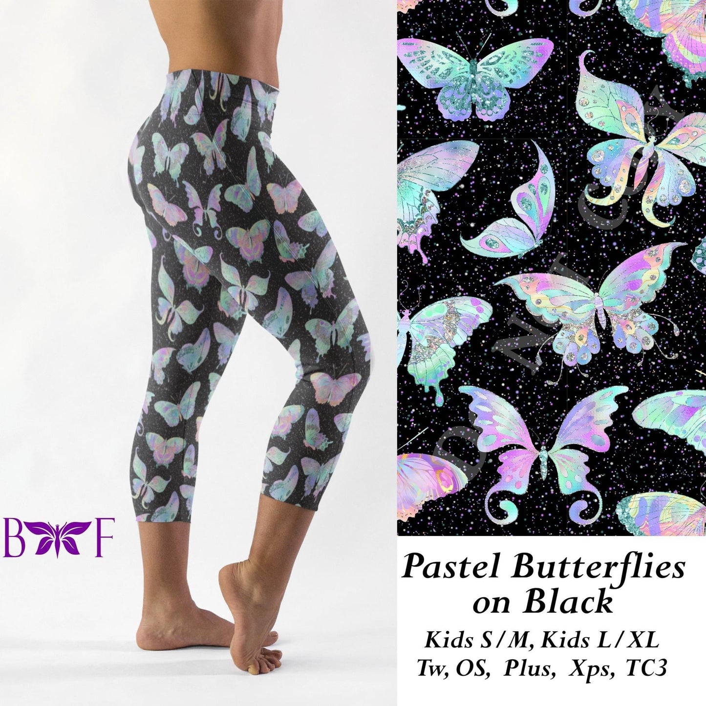 Pastel Butterflies on Black- Leggings and Loungers