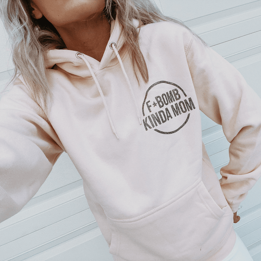 F-Bomb Mom Baby Pink Hoodie w/ Black Jewel Print