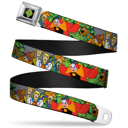 SD Dog Tag Full Color Black Yellow Blue Seatbelt Belt - Scooby Doo Group w/Ghost Clown & Eyes Webbing