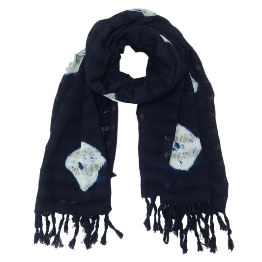 Indigo Cotton Stripe Scarf Oversized Lightweight Hand-Dyed Travel Wrap 25x59