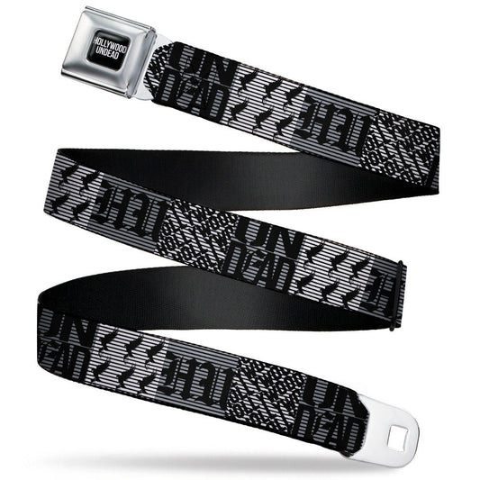 HOLLYWOOD UNDEAD Text Logo Full Color Black/White Seatbelt Belt - Hollywood Undead Logo Blocks Grays/Black Webbing