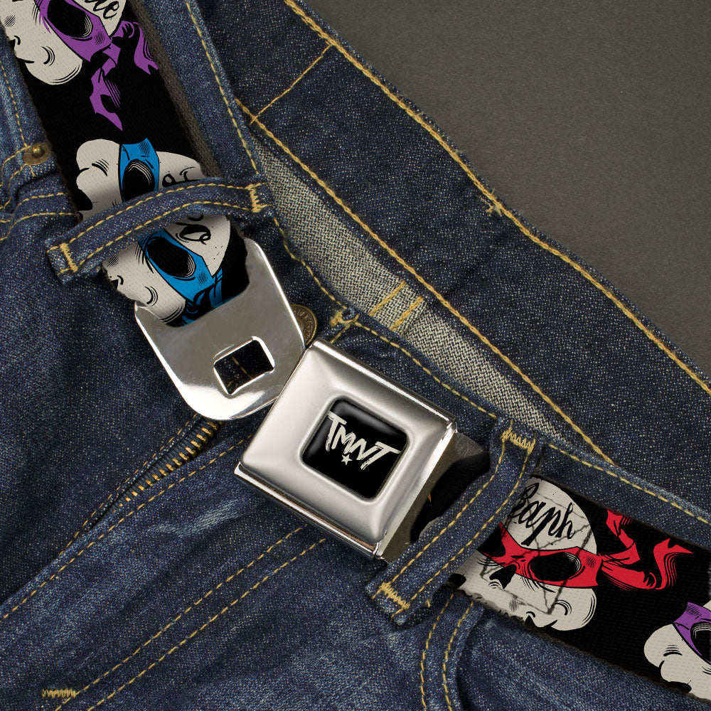 Road Rebel TMNT Logo Full Color Black/Gray Seatbelt Belt - TMNT 4-Turtle Road Rebel Skulls Black Webbing