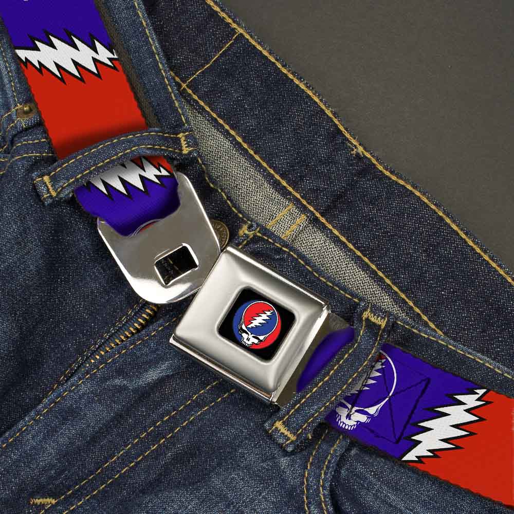 Steal Your Face Seatbelt Belt - Steal Your Face w/Lightning Bolt Repeat Red/White/Blue Webbing