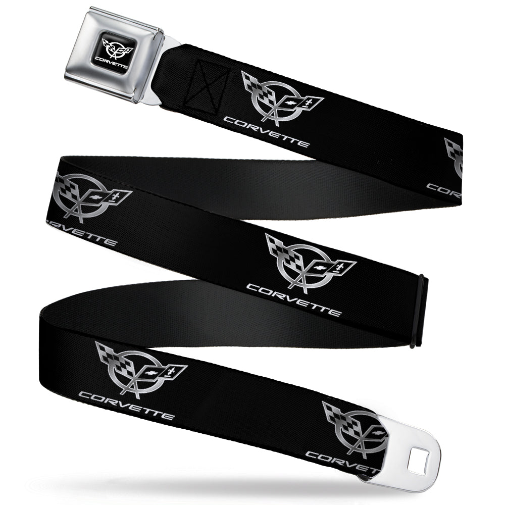 Corvette Seatbelt Belt - Corvette Black/Silver REPEAT Webbing