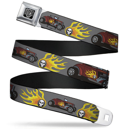 BD Wings Logo CLOSE-UP Full Color Black Silver Seatbelt Belt - Hot Rod w/Flame Skull Webbing