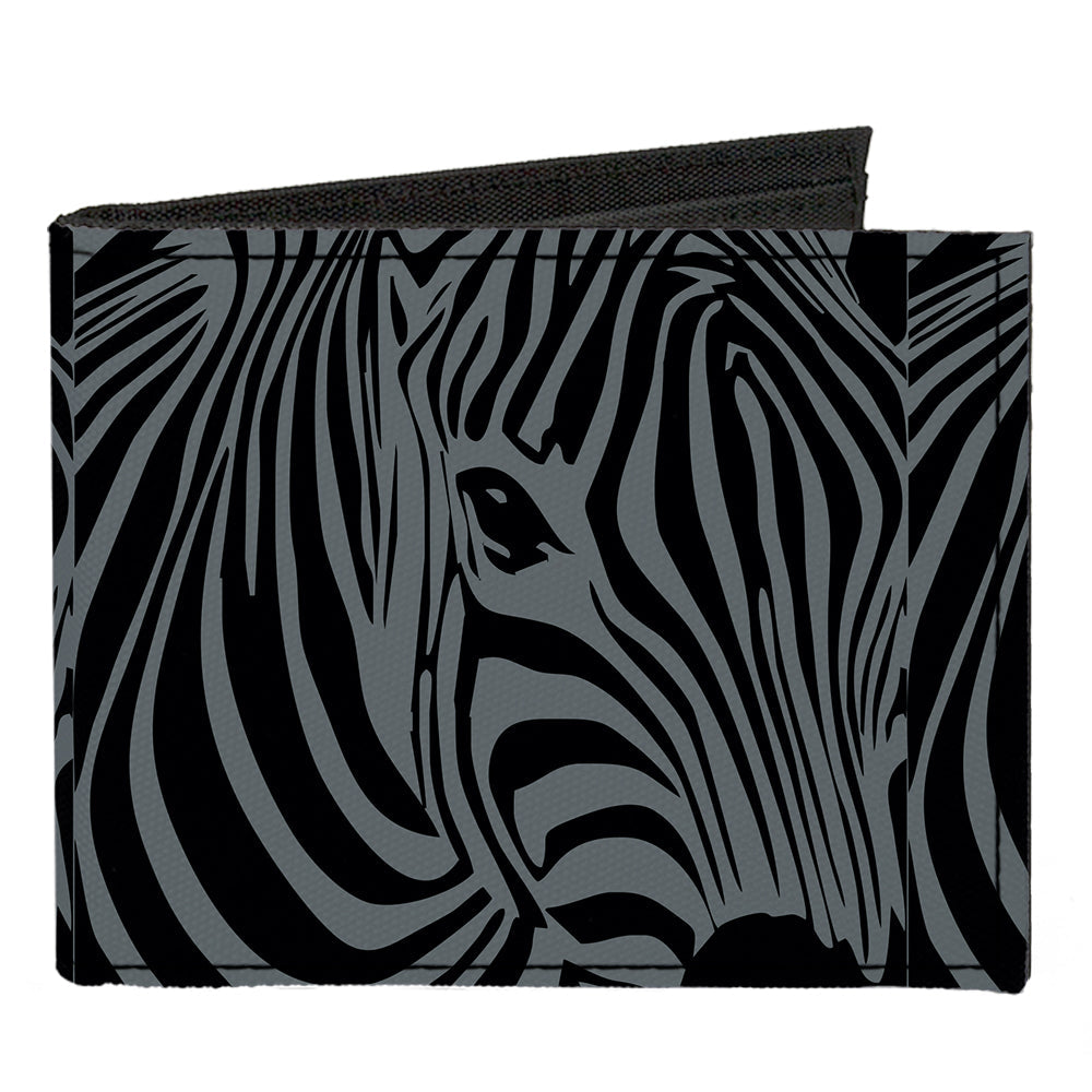 Canvas Bi-Fold Wallet - Zebra Head Black Gray