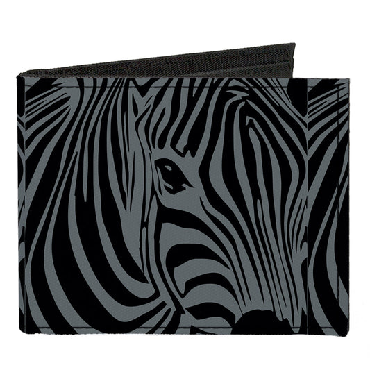 Canvas Bi-Fold Wallet - Zebra Head Black Gray