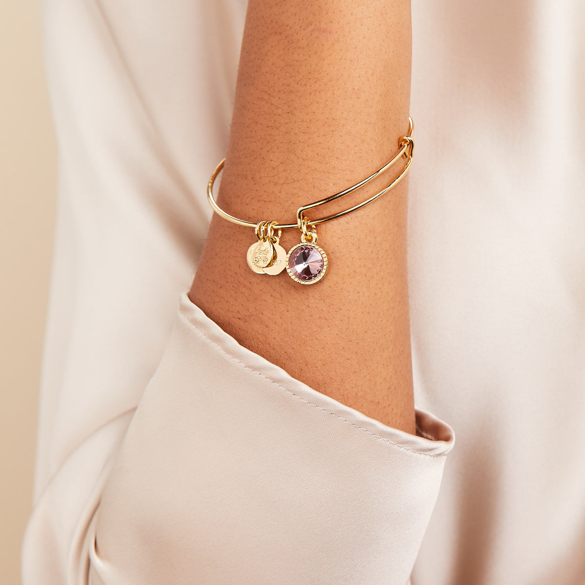 June Birthstone Charm Bangle, Light Amethyst