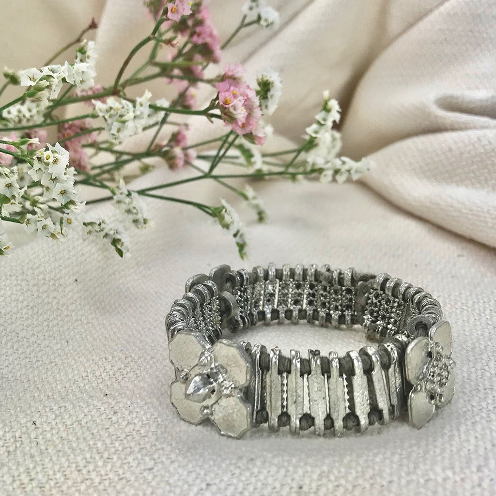 Kali Flower Bracelet Boho Handwoven Metal Beads Cotton Thread Adjustable