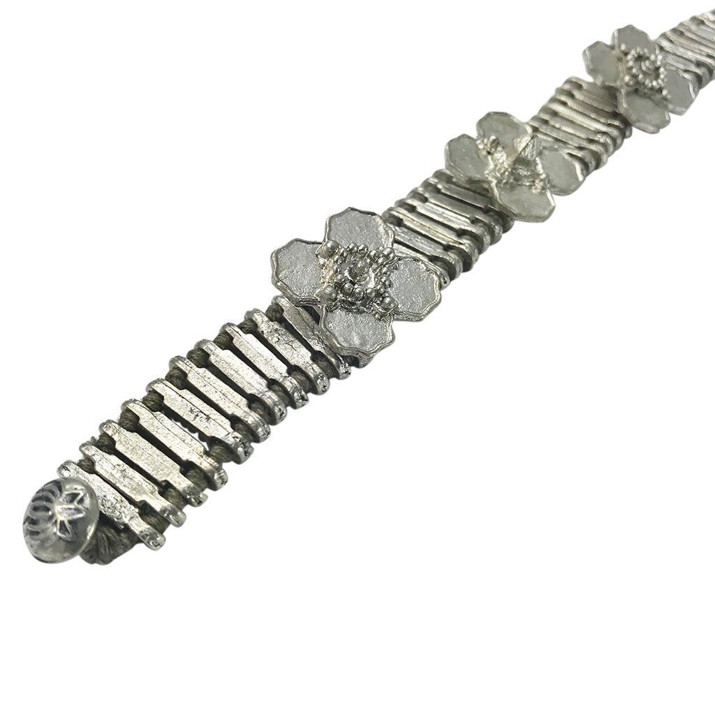 Kali Flower Bracelet Boho Handwoven Metal Beads Cotton Thread Adjustable