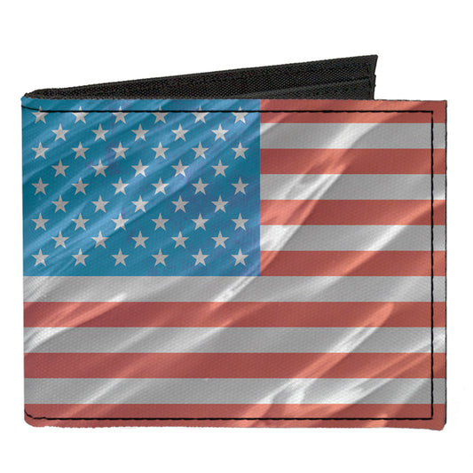 Canvas Bi-Fold Wallet - American Flag Waving