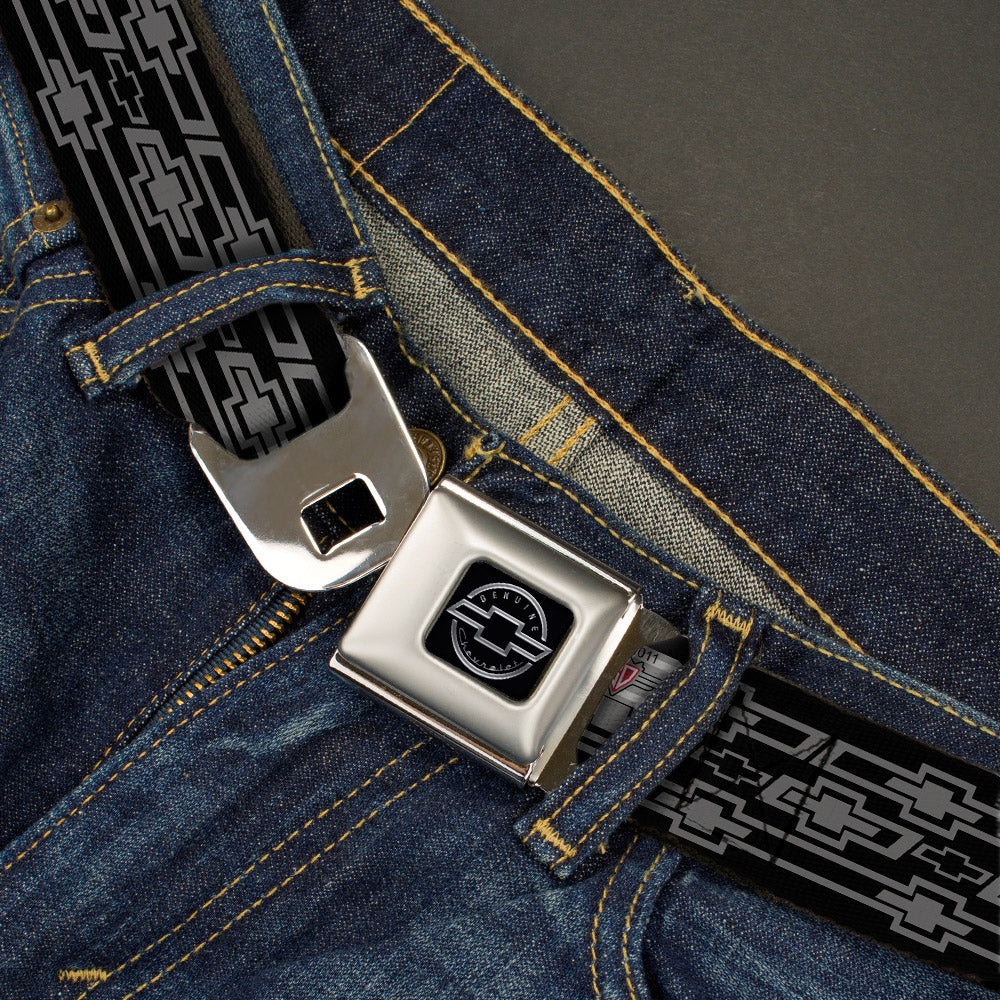 Chevy Seatbelt Belt - Retro Chevy Bowtie Monogram Black/Gray Webbing
