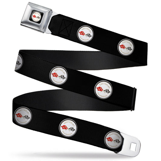 Corvette C1 Flags Emblem Full Color Black Seatbelt Belt - C1 Webbing