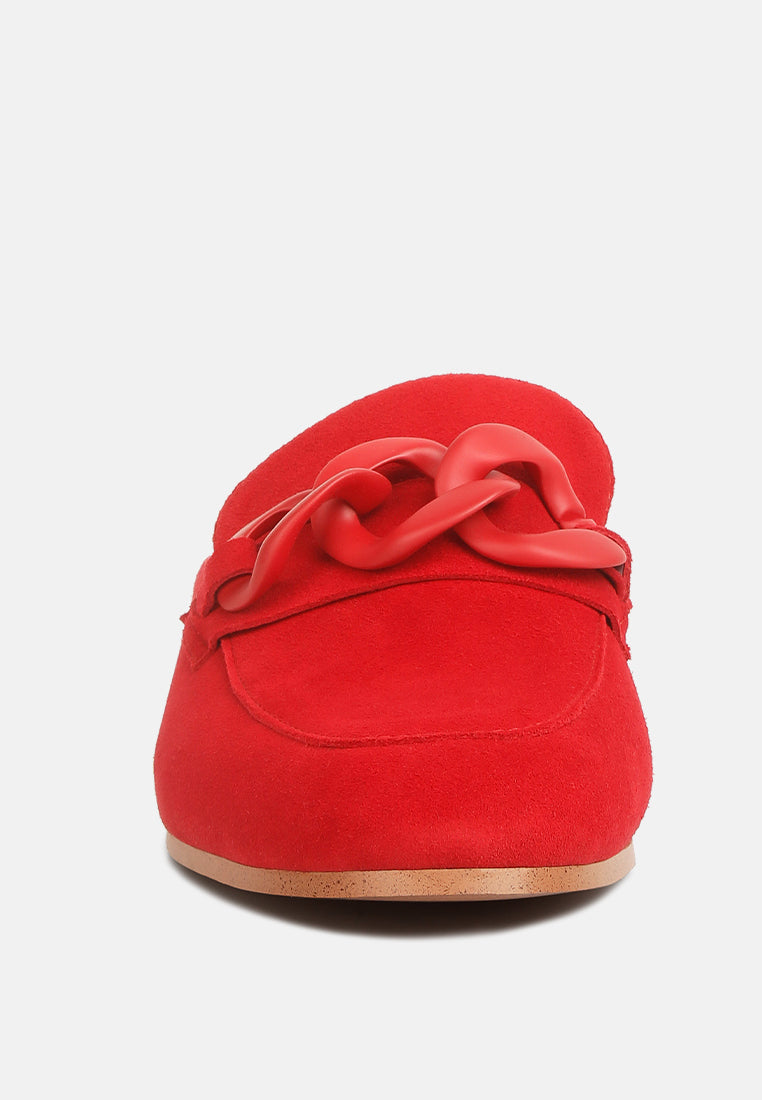 Krizia Chunky Chain Suede Slip On Mules