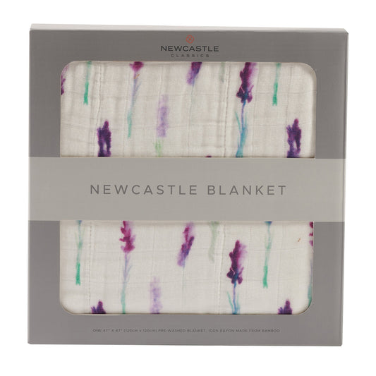 Lavender White Cotton Muslin Baby Swaddle Blanket 47x47