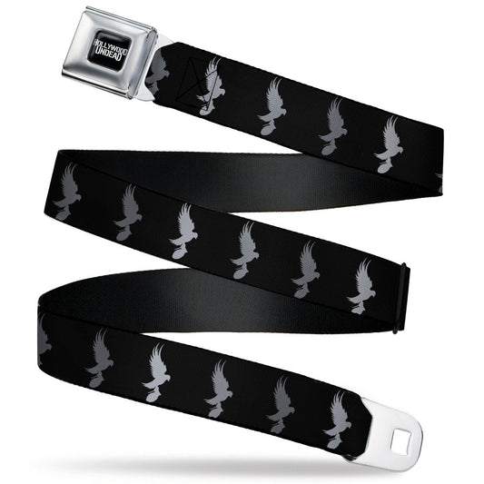 HOLLYWOOD UNDEAD Text Logo Full Color Black/White Seatbelt Belt - Hollywood Undead Dove & Grenade Icon Black/Grays Webbing