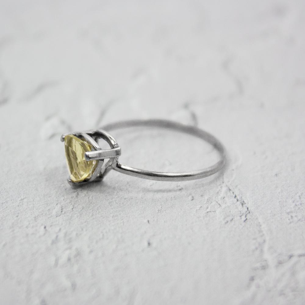 Lemon Topaz Sterling Silver Ring Trillion Cut Gem For Women