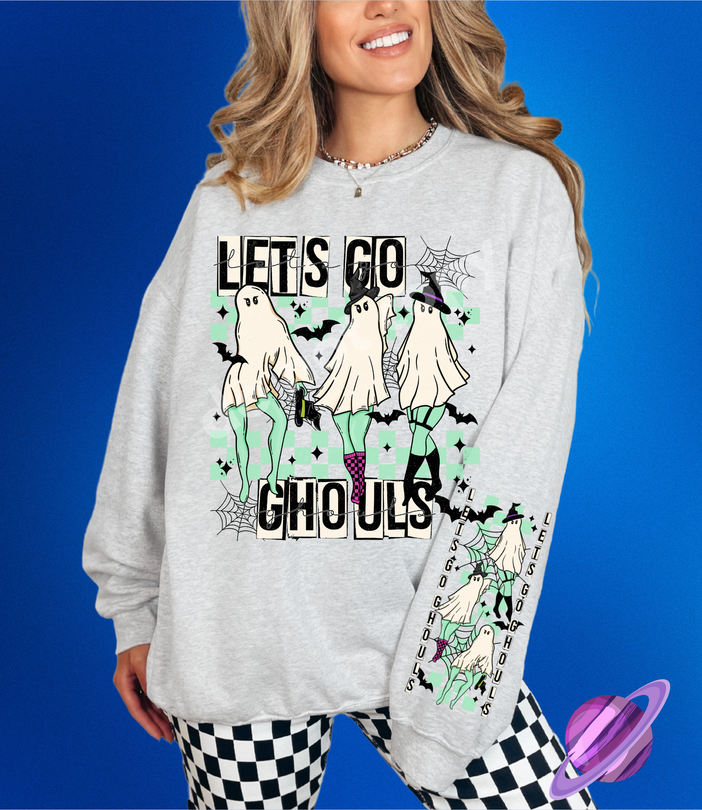 LETS GO GHOULS- CREWNECK SWEATSHIRT  W/ SLEEVE PRINT