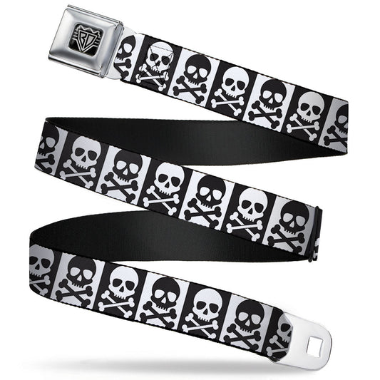 BD Wings Logo CLOSE-UP Full Color Black Silver Seatbelt Belt - Skull & Cross Bones Blocks Black/White White/Black Webbing