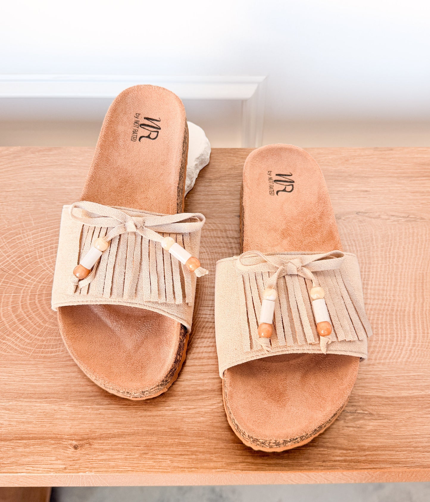 Lilliam Fringe Beaded Sandals in Beige