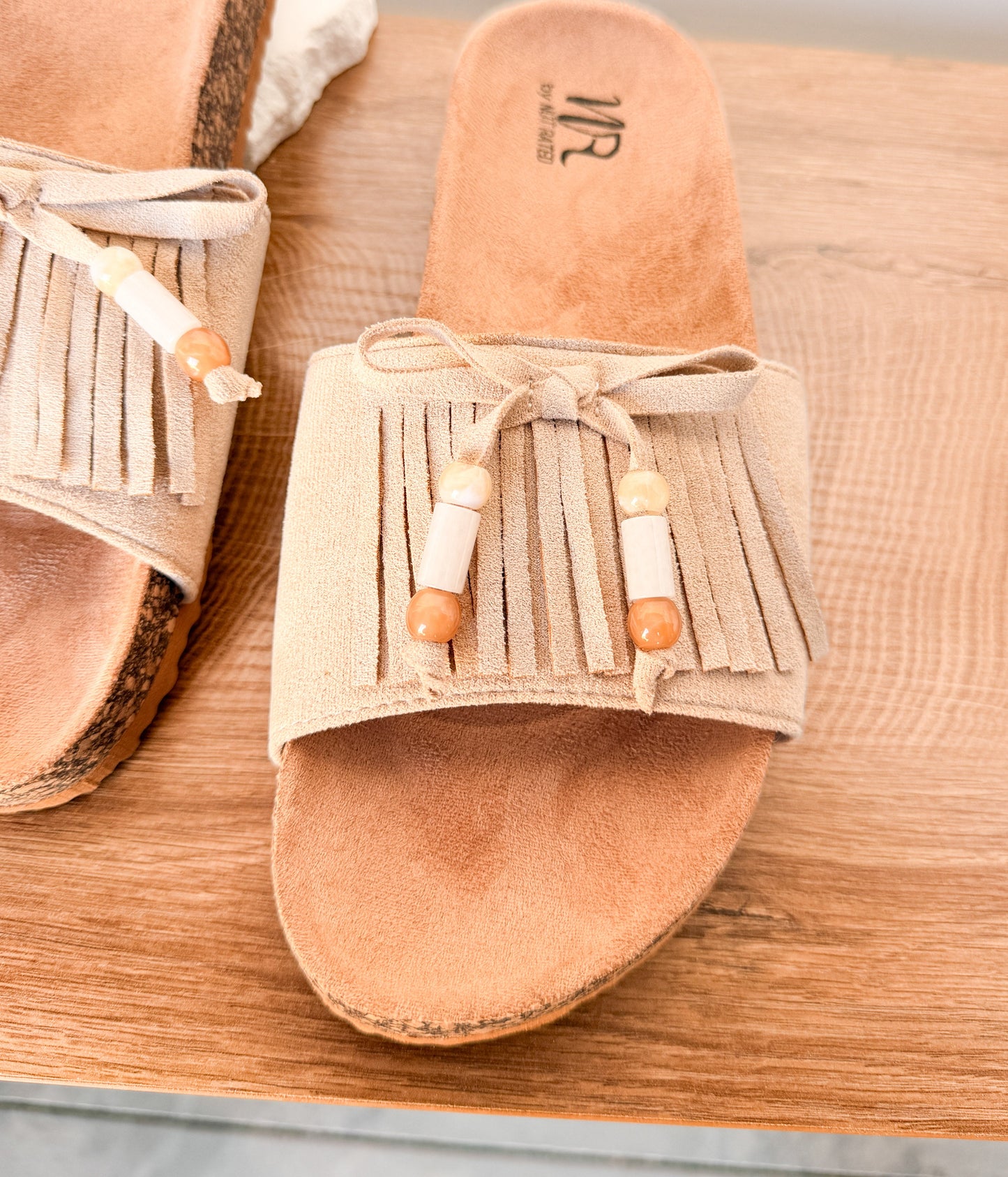 Lilliam Fringe Beaded Sandals in Beige