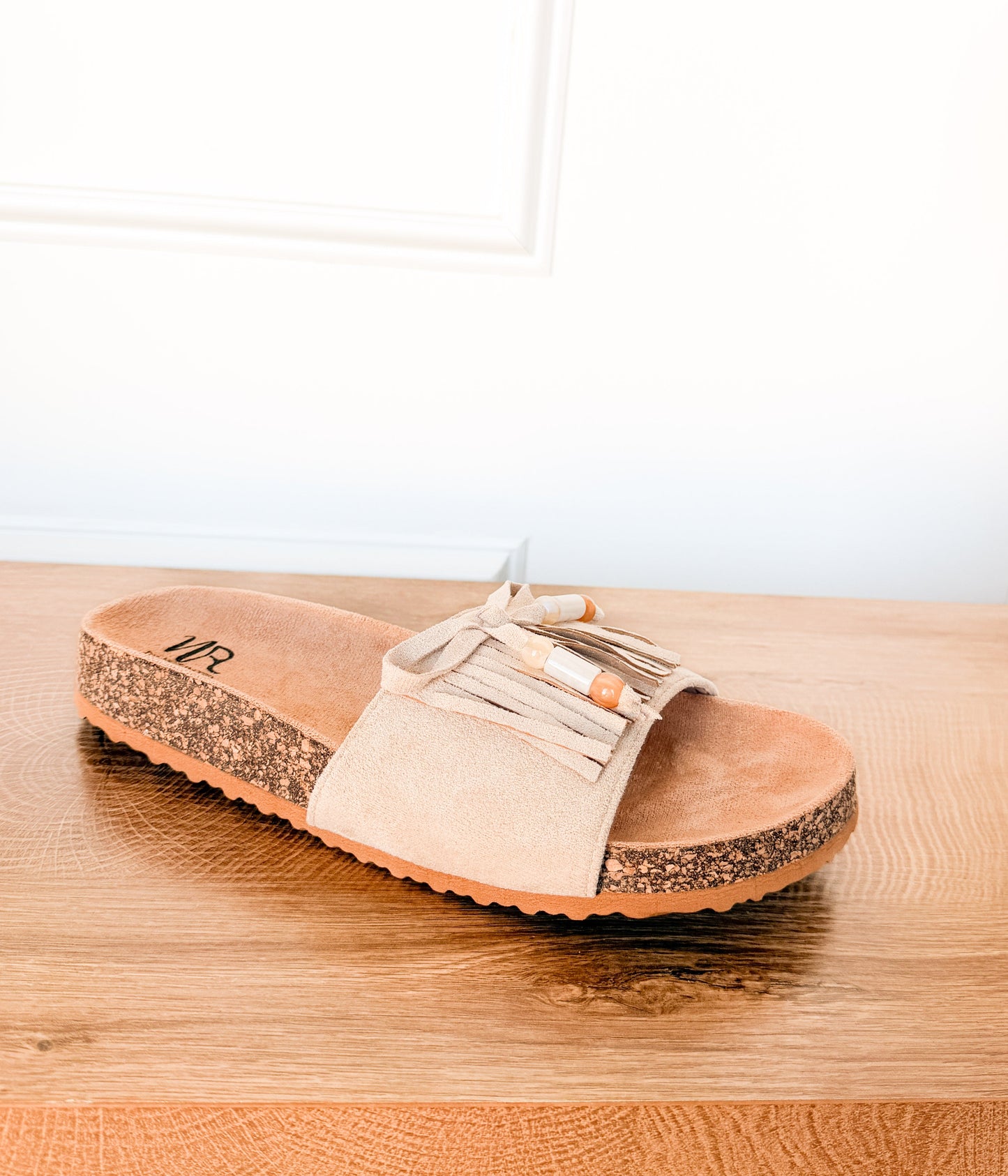 Lilliam Fringe Beaded Sandals in Beige