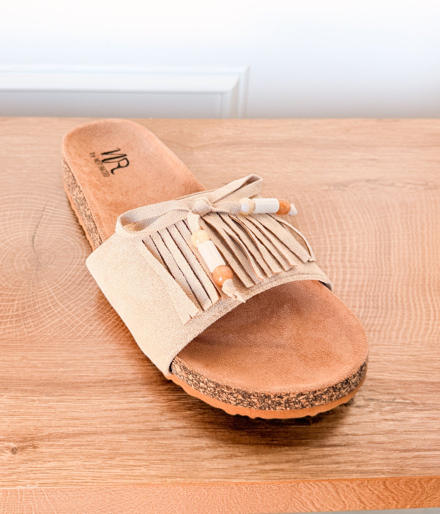 Lilliam Fringe Beaded Sandals in Beige