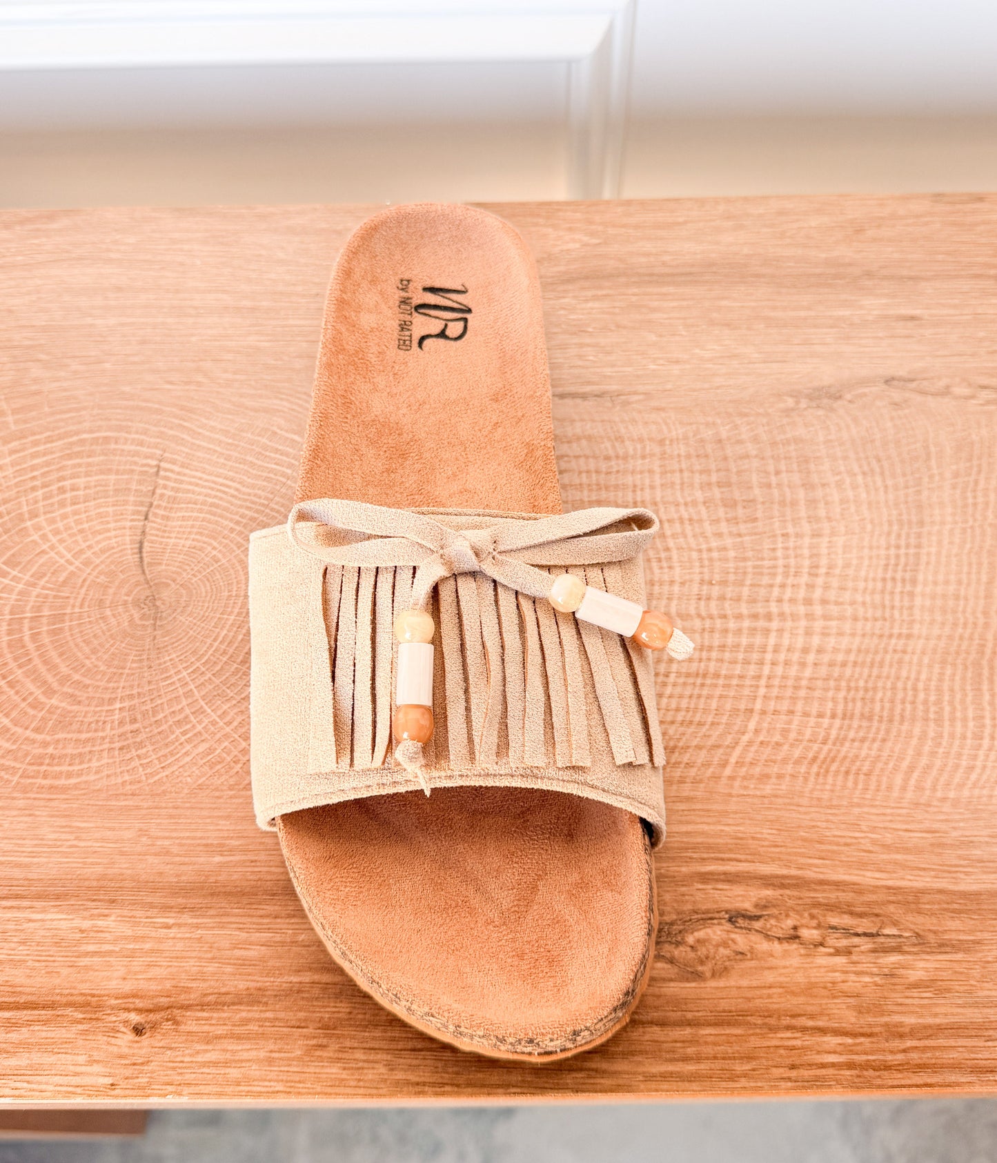 Lilliam Fringe Beaded Sandals in Beige