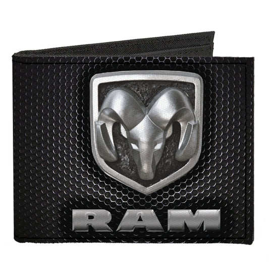 Canvas Bi-Fold Wallet - RAM Shield Logo Text Honeycomb Black Grays