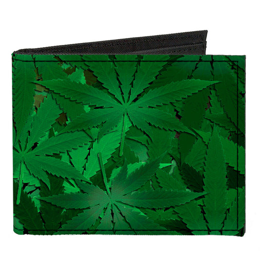 Canvas Bi-Fold Wallet - Marijuana Leaves Stacked