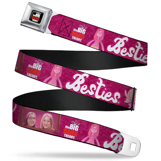 THE BIG BANG THEORY Full Color Black White Red Seatbelt Belt - Amy & Penny Sketch/Portrait BESTIES Pinks/White Webbing