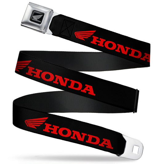 Honda Motorcycle Black Silver Seatbelt Belt - HONDA/Wing Logo Black/Red Webbing