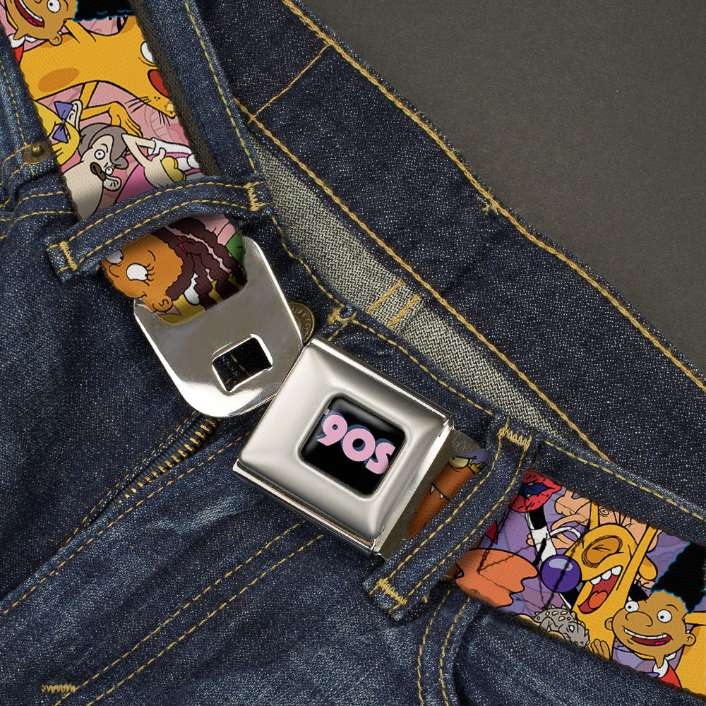 Nick 90'S Rewind Icon Full Color Black/Blue/Pink Seatbelt Belt - Nick 90's Rewind Character Mash Up Collage2 Pinks Webbing
