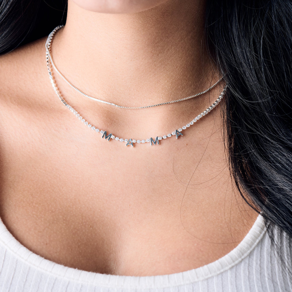 Mama Crystal Tennis Necklace