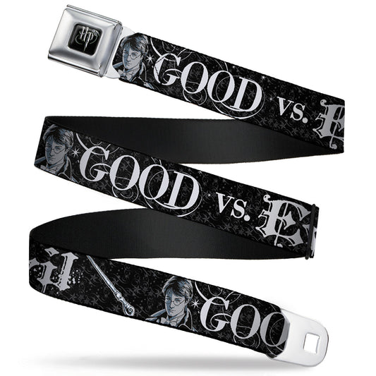 Harry Potter Logo Full Color Black/White Seatbelt Belt - Harry Potter GOOD VS. EVIL Black/White Webbing
