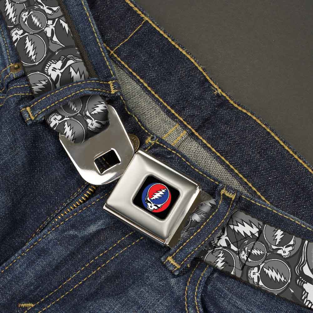 Steal Your Face Seatbelt Belt - Steal Your Face Stacked Gray Webbing