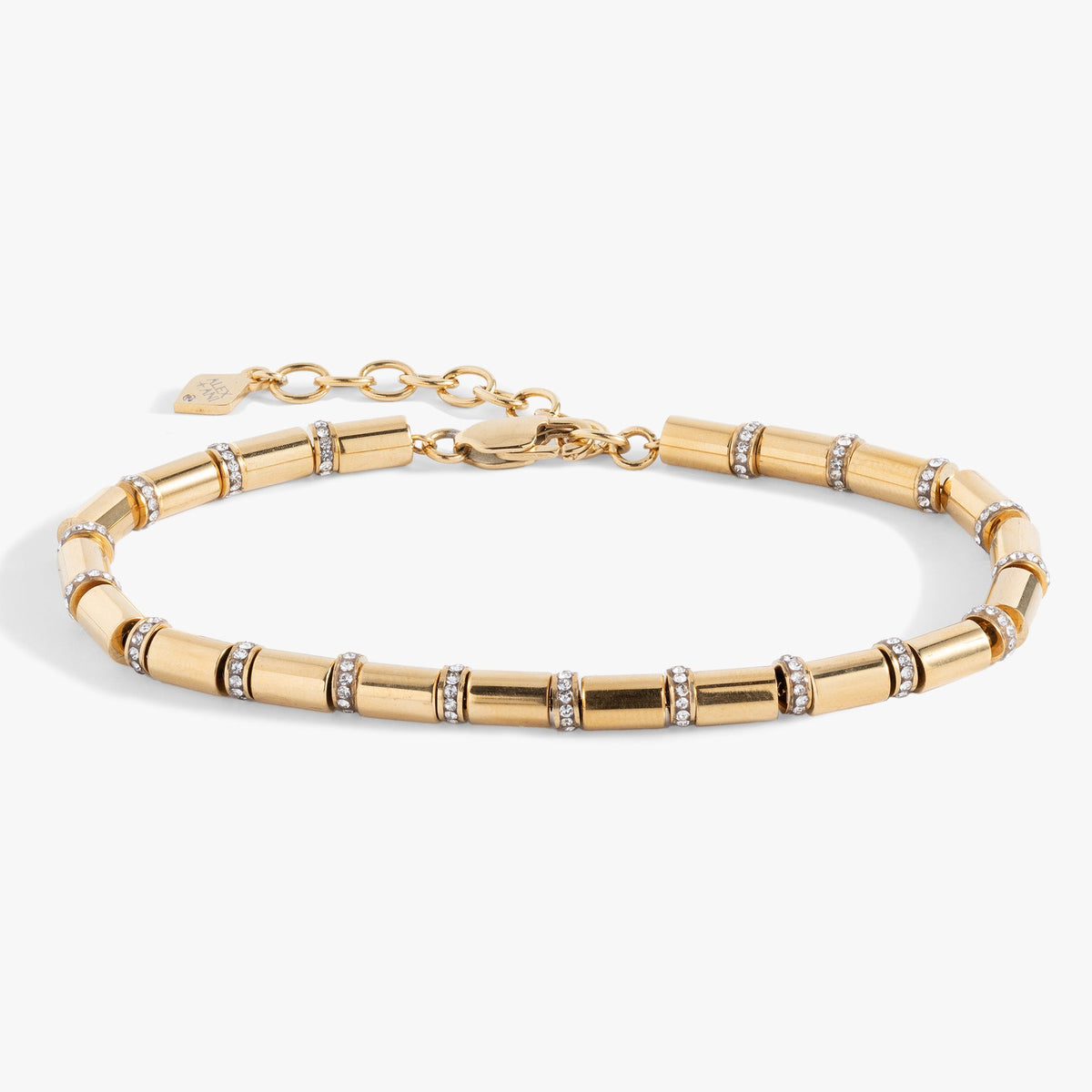 Tube Bead and Crystal Chain Bracelet
