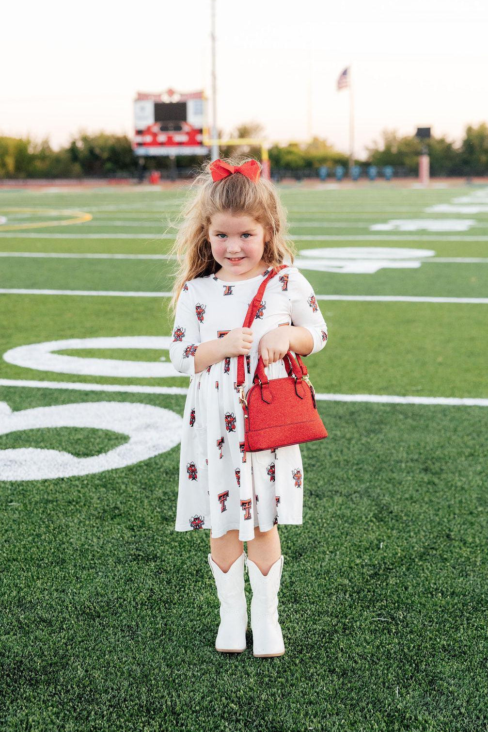Texas Tech White Raider Red 3/4 Sleeve Pocket Twirl Dress
