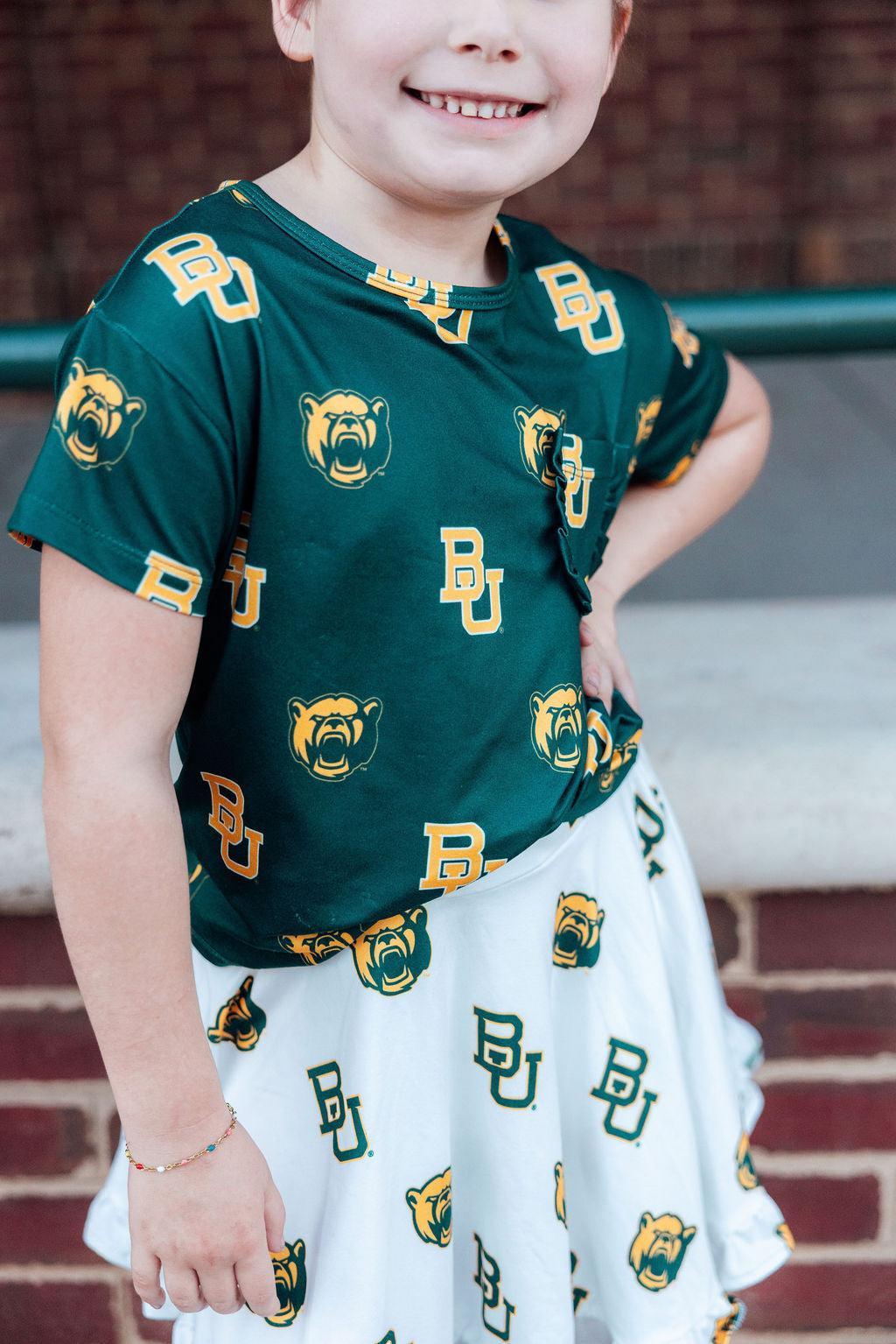 Baylor Green Bear Ruffle Pocket Tee