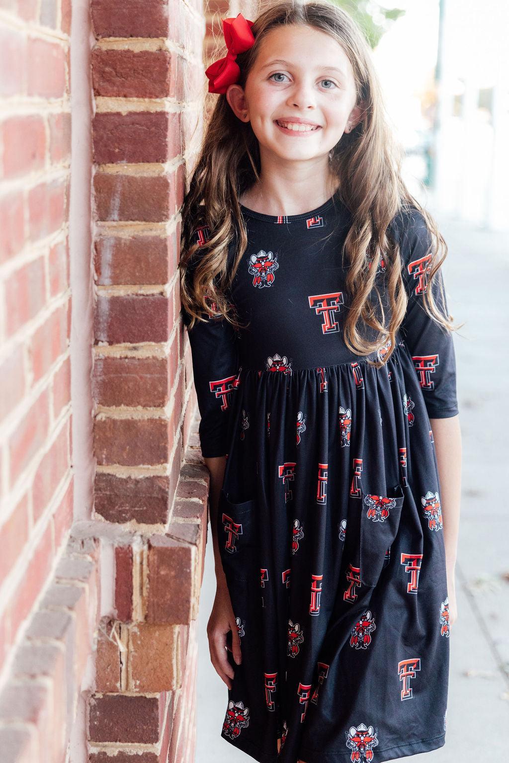 Texas Tech Black Raider Red 3/4 Sleeve Pocket Twirl Dress