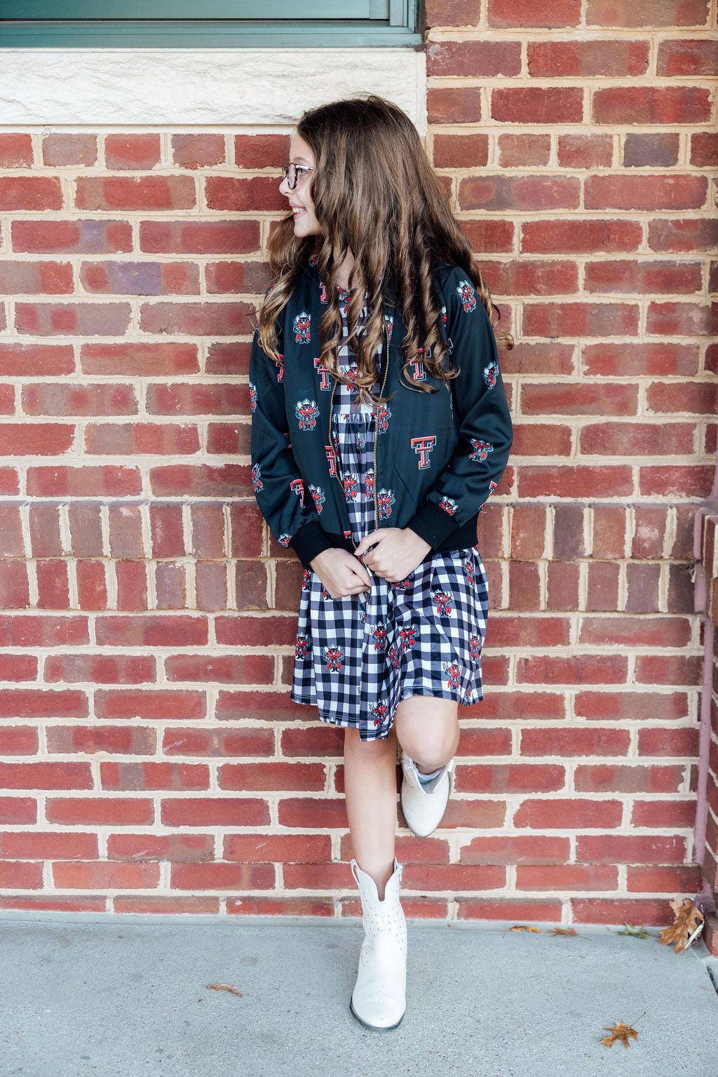 Texas Tech Plaid Raider Red 3/4 Sleeve Pocket Twirl Dress