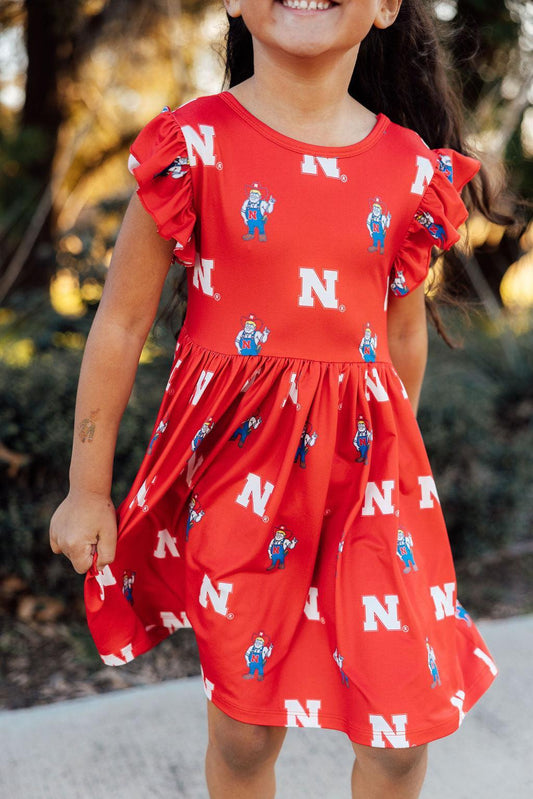 Nebraska Red Herbie Husker Flutter Twirl Dress