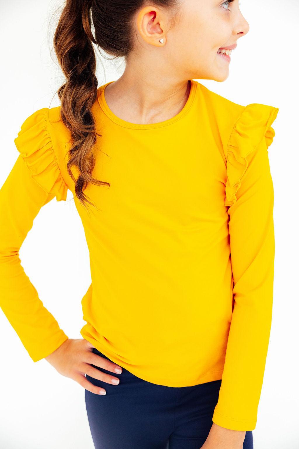 Mustard L/S Ruffle Tee