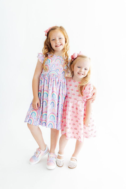 Pink Rainbow Puff Sleeve Sequin Dress